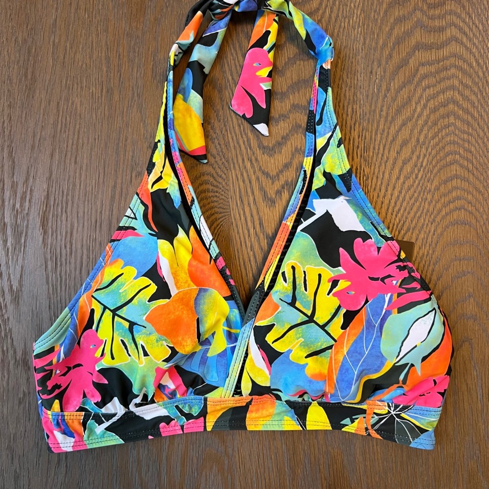 🌊Tempt Me Halter Bikini Top Floral Leaf Print Tie Neck Colorful Swimsuit